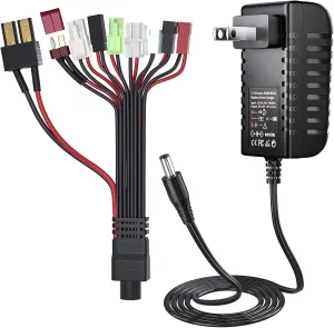 SoulBay RC Car Battery Charger with 9-Way Splitter Connector for Airsoft RC Car Hobbies 2-10S NiMH & NiCD Batteries Pack 2.4V 3.6V 4.8V 6V 7.2V 8.4V 9.6V 12V, Smart with LED Indicator Light