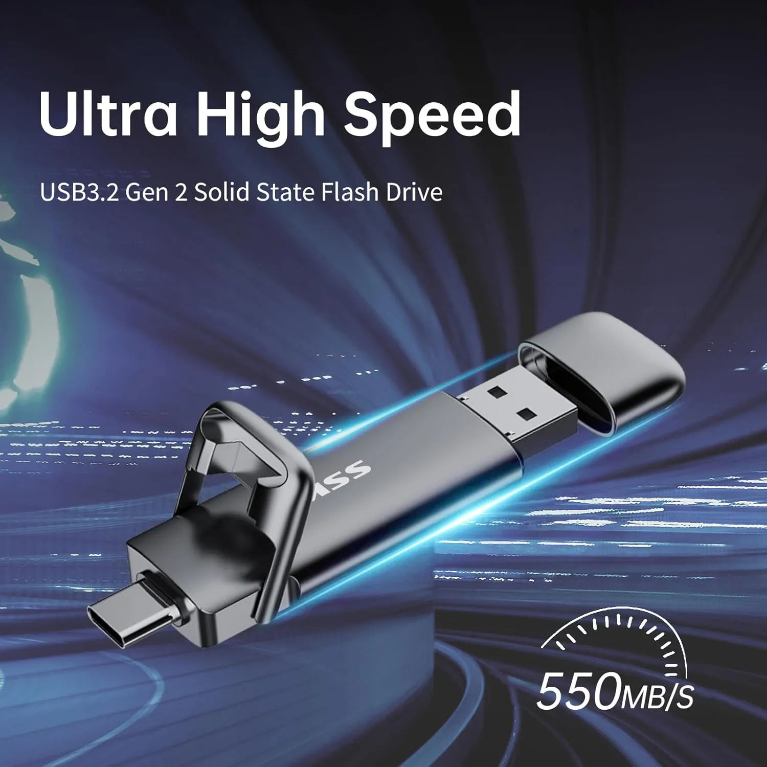 SSK 1TB USB Drive,External SSD Fast 550MB/s 2-in-1 Dual-Drive Type C  A USB3.2 Gen2 Solid State ThumbDrive SSD-Stick for iPhone 15/PS4/Android Phone/Tablet/Windows/Mac