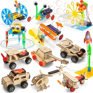 STEM Robotics & Science Kits for Kids Age 8-12 - 12 Set Activities, Wooden 3D Puzzles & Building Projects, STEM Toys for Boys 8-12