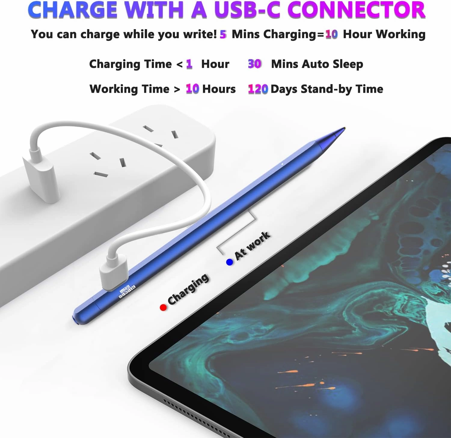 Stylus Pen Compatible iPad 10th 9th 8th 7th 6th Generation, Pro 12.9 11 inch,Air 5th 4th 3rd Gen mini 6 5/for iPhone Mini Pro Max 16/15/14/13/12/11/10...(Blue)