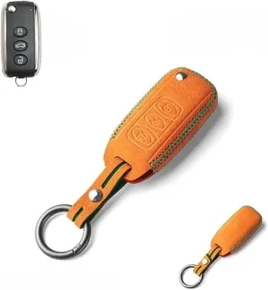 Suede Leather Car Remote Smart Key Fob Case Cover Bag with Keychain Compatible for Bentley Continental GT GTC Mulsanne Flying Spur Arnage(Orange Green)
