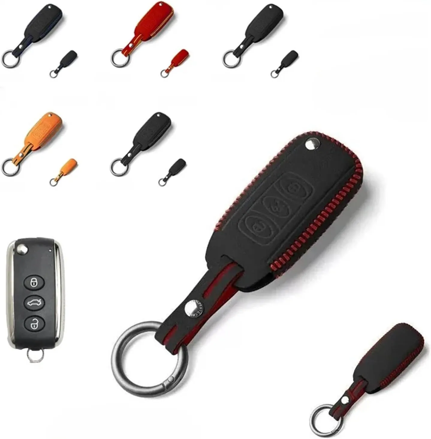 Suede Leather Car Remote Smart Key Fob Case Cover Bag with Keychain Compatible for Bentley Continental GT GTC Mulsanne Flying Spur Arnage(Orange Green)