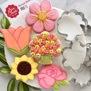 Summer Flowers Cookie Cutters 5-Pc. Set Made in the USA by Ann Clark, Flower, Rose, Sunflower, Tulip, Flower Bouquet
