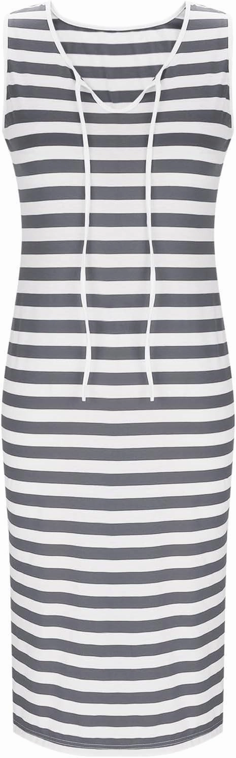 Summer Dresses for Women Striped Sleeveless Casual Sundresses Loose Fit Beach Cover Ups Trendy Tank Midi Sun Dress