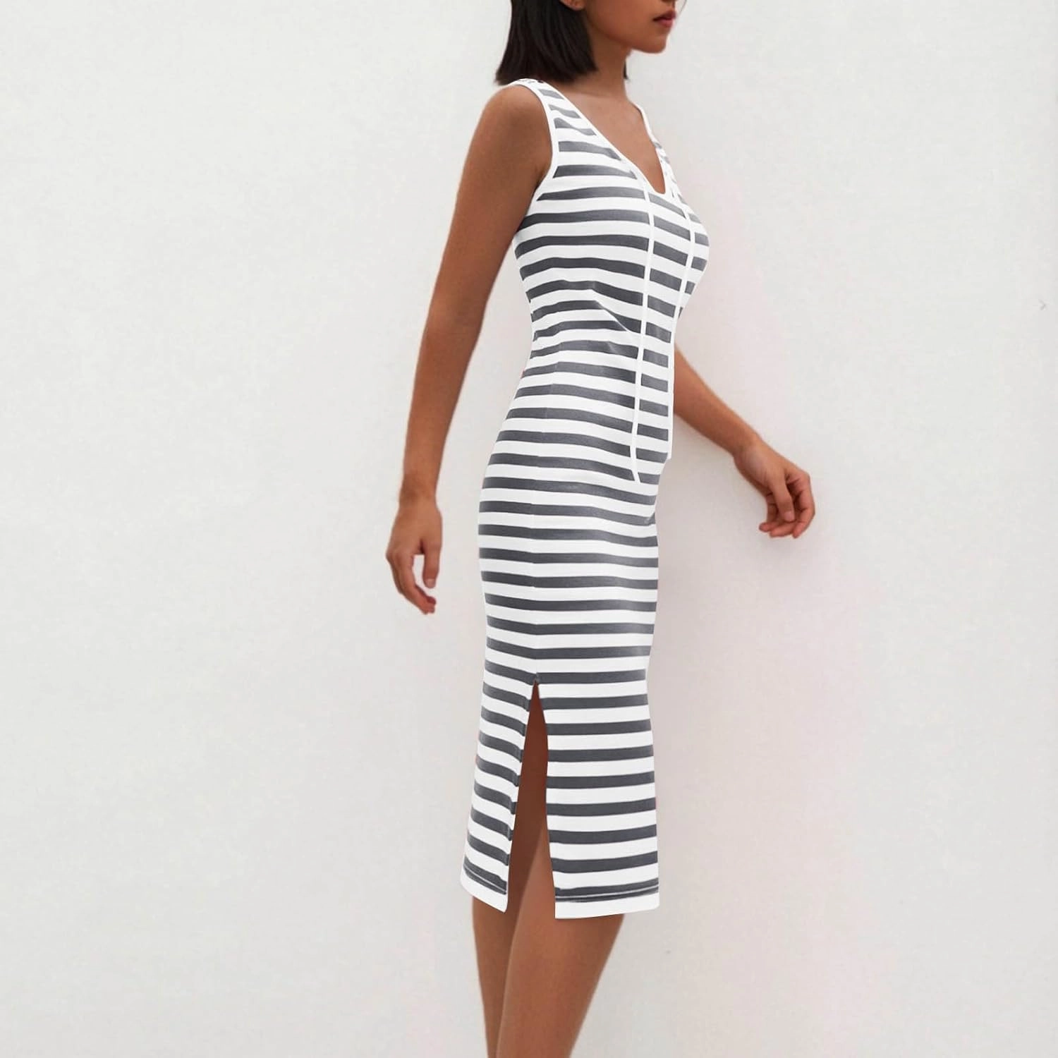 Summer Dresses for Women Striped Sleeveless Casual Sundresses Loose Fit Beach Cover Ups Trendy Tank Midi Sun Dress