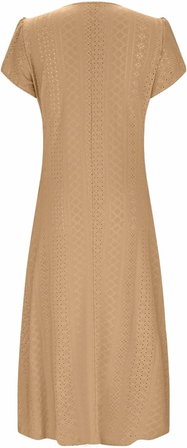 Sundresses for Women 2025 Summer Ruffle Short Sleeve Hollow Out Maxi Dresses Eyelet Embroidery Flowy Dresses