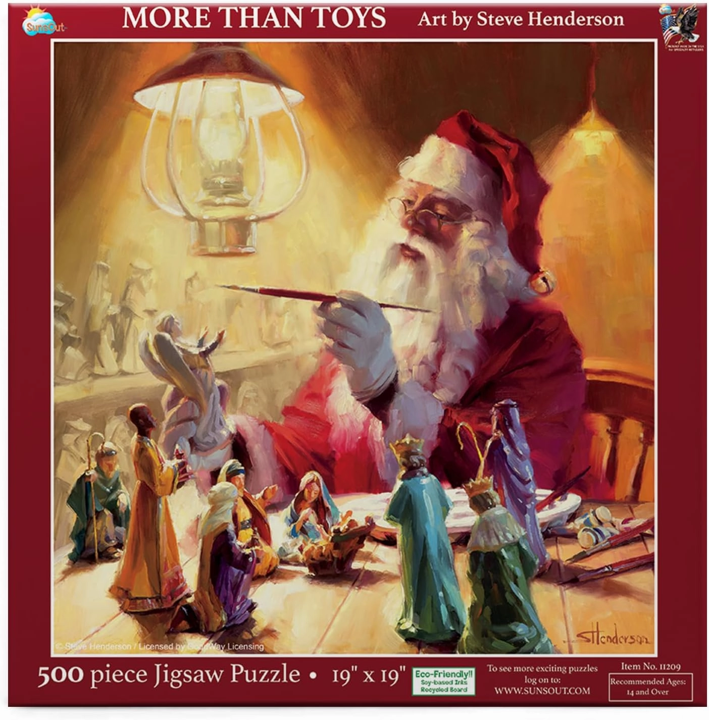SUNSOUT INC - More Than Toys 500 pc Jigsaw Puzzle Christmas Santa Claus by Steve Henderson - Finished Size 19" x 19" - MPN# 11209