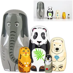 Superb Handmade Wooden Animal Nesting Dolls - Cute Elephant & Panda Matryoshka Dolls for Gifts