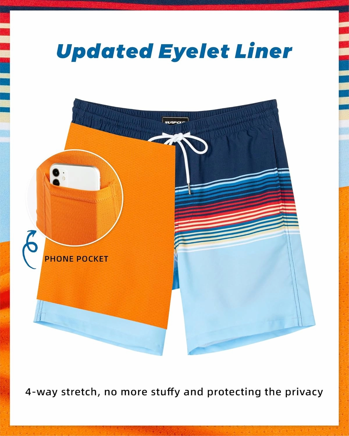 SURF CUZ Mens Swim Trunks with Compression Liner Swim Shorts 7" Swimming Trunks Stretch 7 Inch Swim Suits Quick Dry