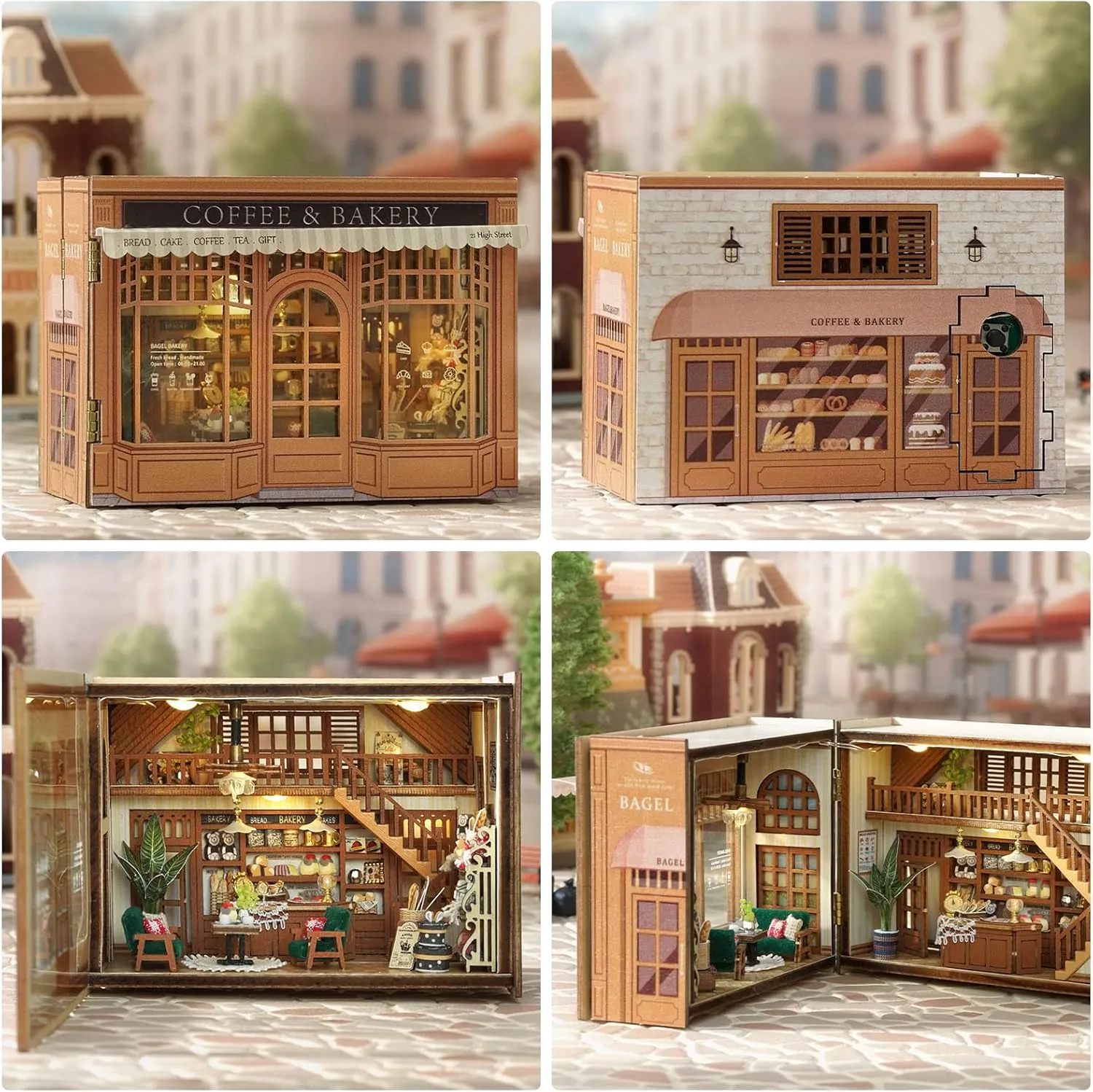 Sutinban Mini House, Flippable DIY Miniature House Kit 1:100 Tiny House Kit, Perfect DIY Birthday Festival Gift for Friends, Lovers and Families(Bagel Time)