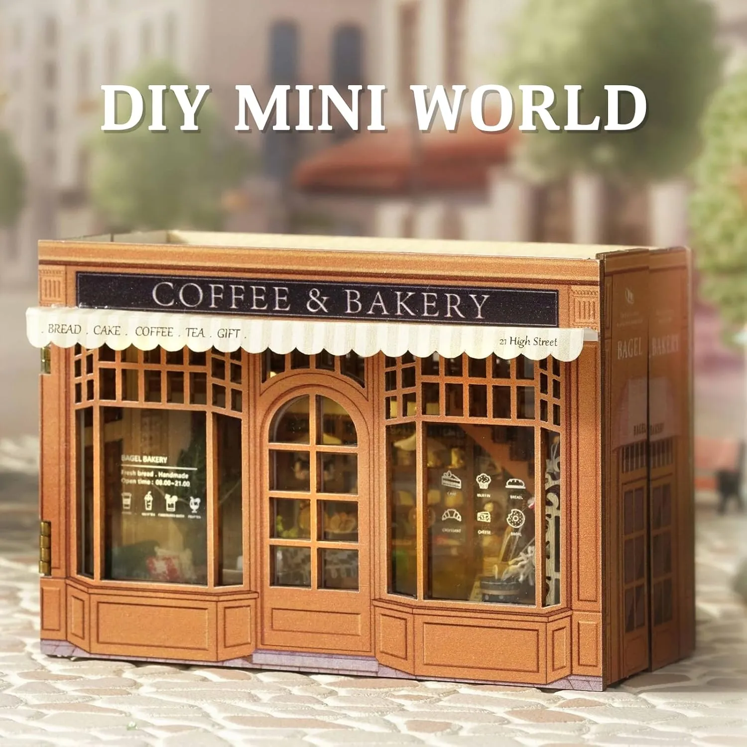Sutinban Mini House, Flippable DIY Miniature House Kit 1:100 Tiny House Kit, Perfect DIY Birthday Festival Gift for Friends, Lovers and Families(Bagel Time)