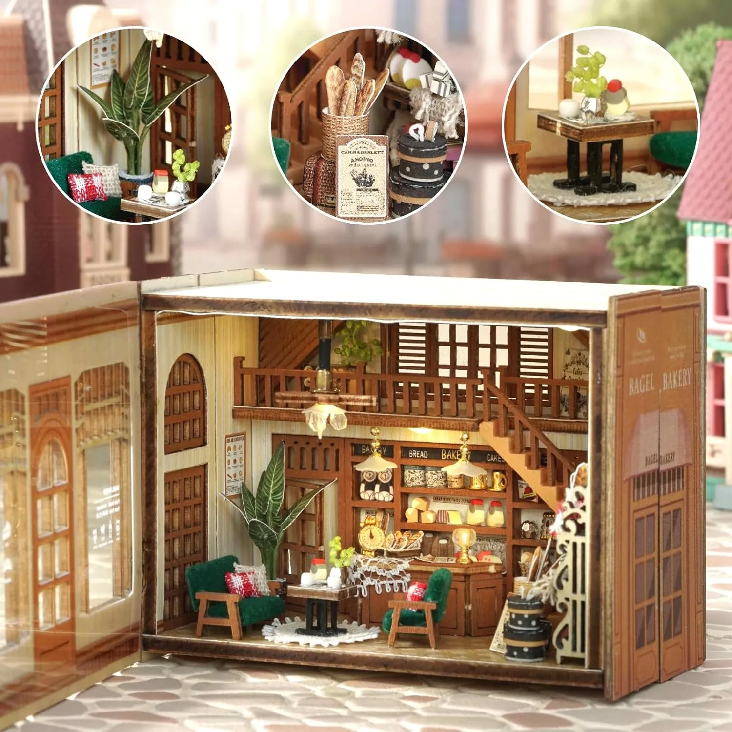 Sutinban Mini House, Flippable DIY Miniature House Kit 1:100 Tiny House Kit, Perfect DIY Birthday Festival Gift for Friends, Lovers and Families(Bagel Time)