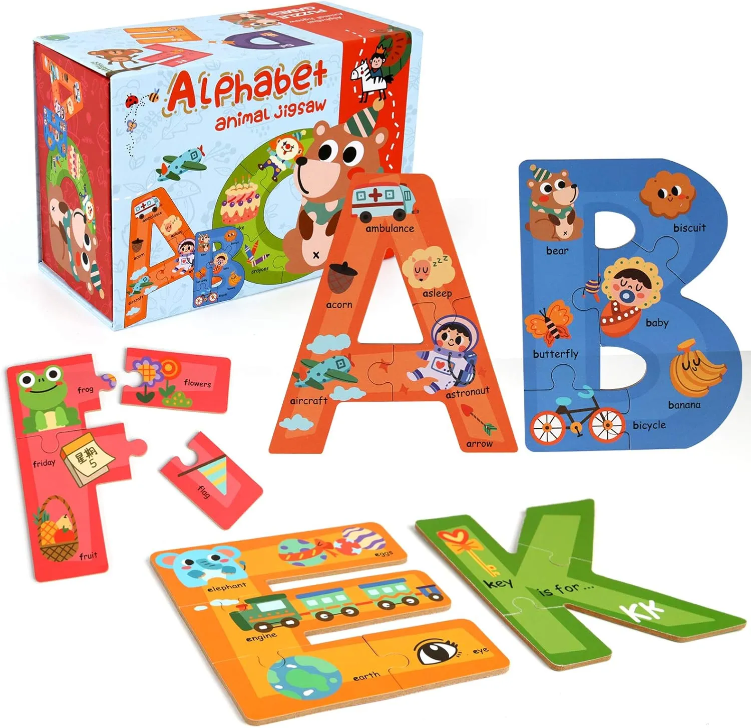 SYNARRY Wooden Alphabet Puzzles for Kids Ages 3-5, ABC Learning for Toddlers Ages 3 , Sight Words Letter Puzzles Montessori Toys Educational STEM for Preschool Boys Girls Kids Gifts
