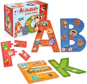 SYNARRY Wooden Alphabet Puzzles for Kids Ages 3-5, ABC Learning for Toddlers Ages 3 , Sight Words Letter Puzzles Montessori Toys Educational STEM for Preschool Boys Girls Kids Gifts