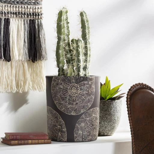 Tall Black Painted Clay Planter