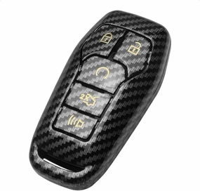 TANGSEN Smart Key Fob Case Cover Compatible with Ford Edge Explorer F-150 F-250 Fusion Mondeo Taurus for Mustang for Lincoln MKC MKX MKZ 5 Button Keyless Entry Remote Gold Label Twill Carbon Fiber