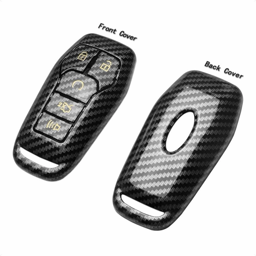 TANGSEN Smart Key Fob Case Cover Compatible with Ford Edge Explorer F-150 F-250 Fusion Mondeo Taurus for Mustang for Lincoln MKC MKX MKZ 5 Button Keyless Entry Remote Gold Label Twill Carbon Fiber