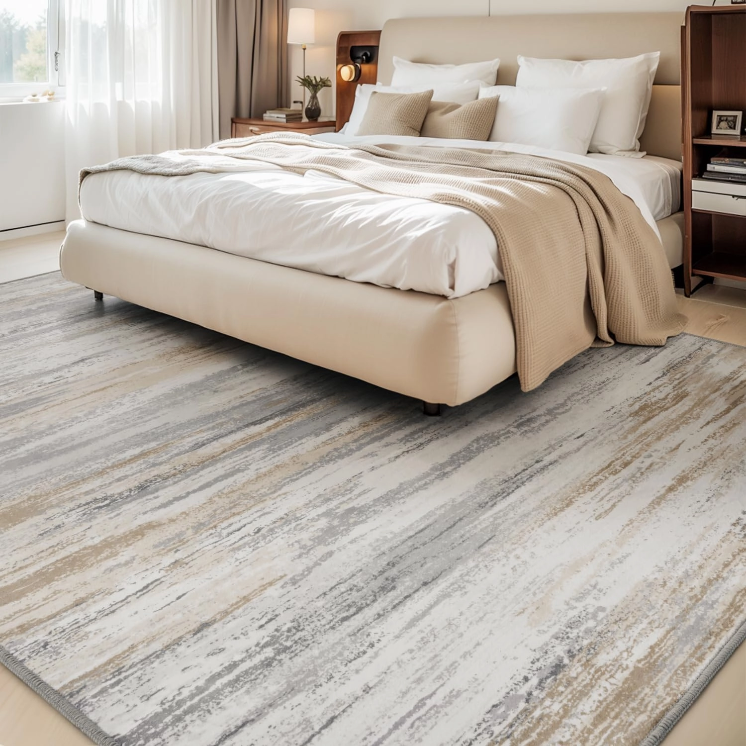 tchdio 5x7 Area Rugs for Living Room, Machine Washable Rug Modern Abstract Area Rug, Non Slip Rugs for Bedroom Rug, Soft Indoor Carpet for Living Room Office Dorm, Light Grey