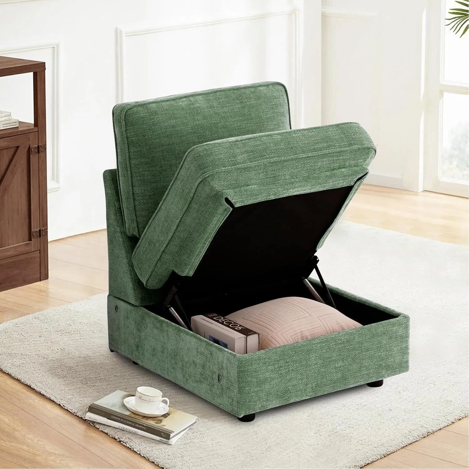 TEKAMON Middle Seat with Storage, Modular Sofa Couch, Green