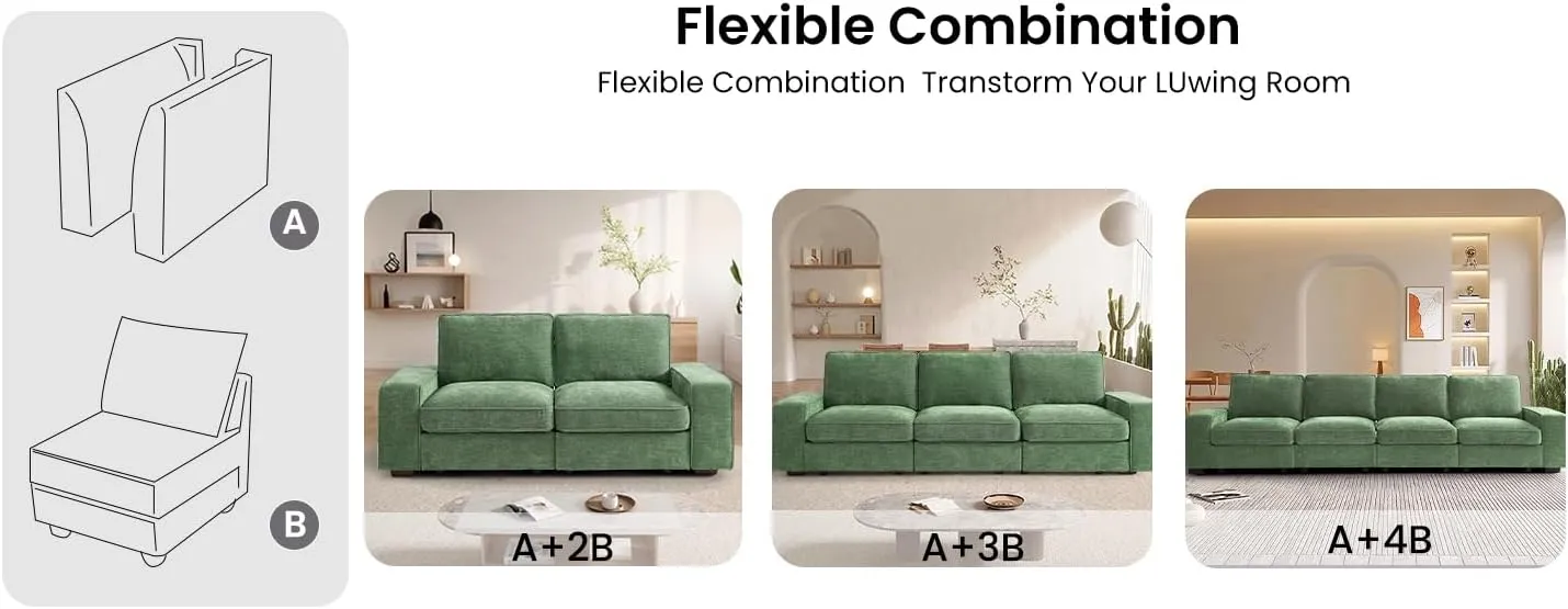 TEKAMON Middle Seat with Storage, Modular Sofa Couch, Green
