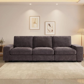 TEKAMON 100" Modular Sofa with Seats Storage, Comfy 3-Seater Chenille Fabric Couch for Living Room, Office, Apart W/Deep Seat, USB Charging, Side Pockets, Couch with Removable Cover (Dark Grey)