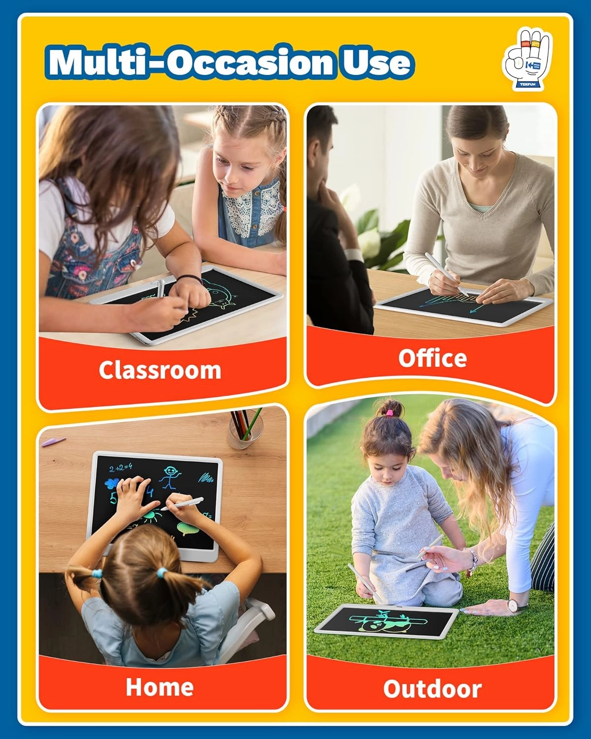 TEKFUN Easter Gifts for Kids, 15inch LCD Writing Tablet Drawing Board, Teen Girl Boy Gifts Age 8 and Up, Birthday Gifts for All Age Groups, Erasable Writing Tablet for Business Meeting (White)
