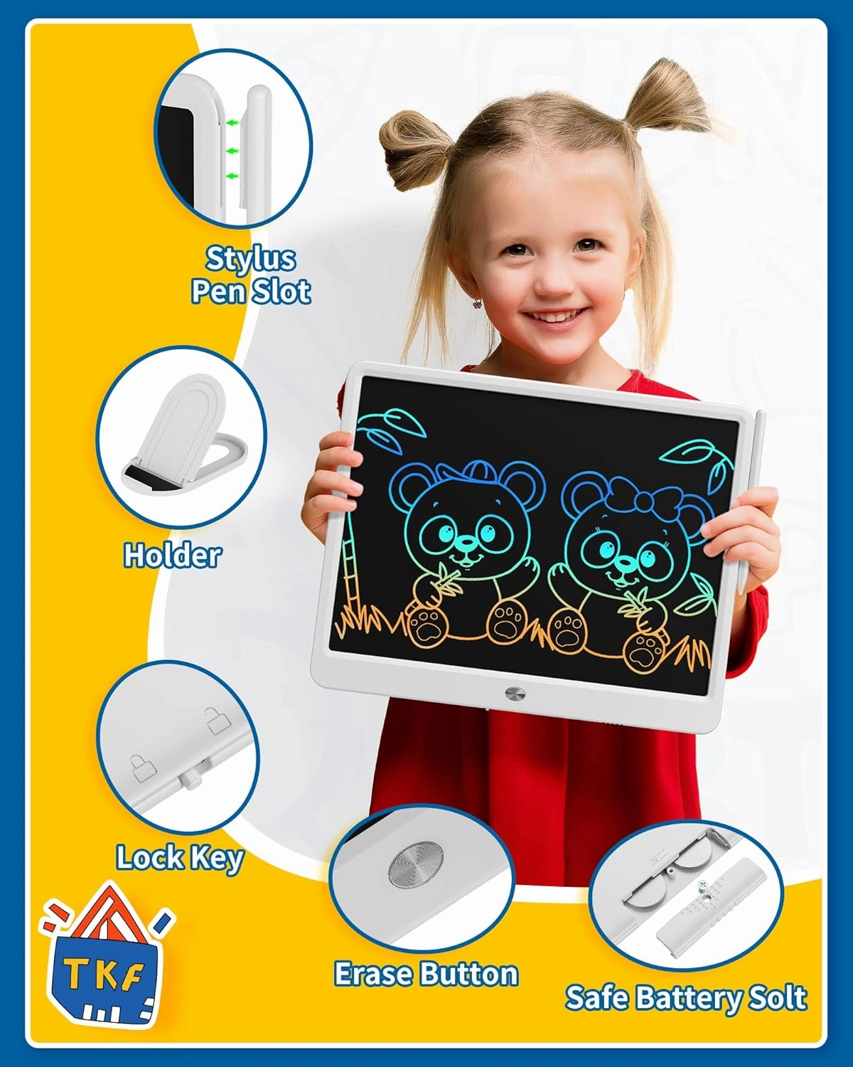 TEKFUN Easter Gifts for Kids, 15inch LCD Writing Tablet Drawing Board, Teen Girl Boy Gifts Age 8 and Up, Birthday Gifts for All Age Groups, Erasable Writing Tablet for Business Meeting (White)
