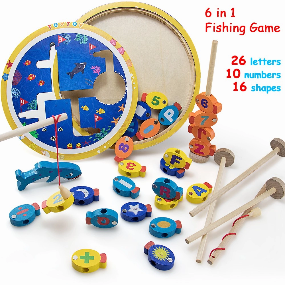 teytoy Magnetic Wooden Fishing Game Gifts for 2 3 4 Year Old Boy Girl Toddlers, Montessori Fishing Game Toy for Birthday Presents, Alphabet Letters Fishing Toy for Fine Motor Skill Toys (35 PCS)