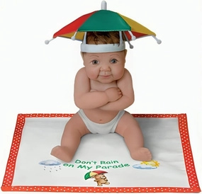 The Ashton-Drake Galleries Don't Rain On My Parade Cute Little Baby Doll Lifelike Resin Craftsmanship Hats Off to You Collection Issue #20 by Sherry Rawn 5.5-inches