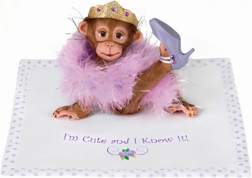 The Ashton-Drake Galleries I'm Cute and I Know It Monkey Doll Hand-Painted Artist Sculpted with Fancy Tiara and Free Blanket Monkey Hats Off Collection Issue #3 by Cindy Sales 4-inches