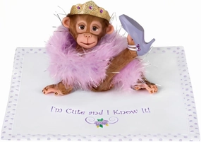 The Ashton-Drake Galleries I'm Cute and I Know It Monkey Doll Hand-Painted Artist Sculpted with Fancy Tiara and Free Blanket Monkey Hats Off Collection Issue #3 by Cindy Sales 4-inches