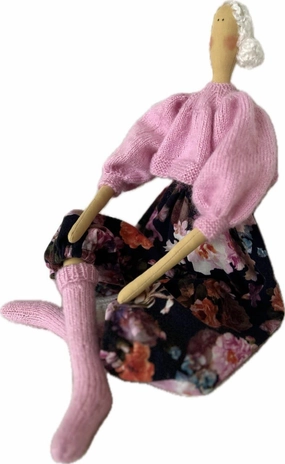 Tilda in a pink sweater Rag doll New Year present Christmas gift Winter Fabric doll In knit stockings lovely handmade doll Cute gift idea