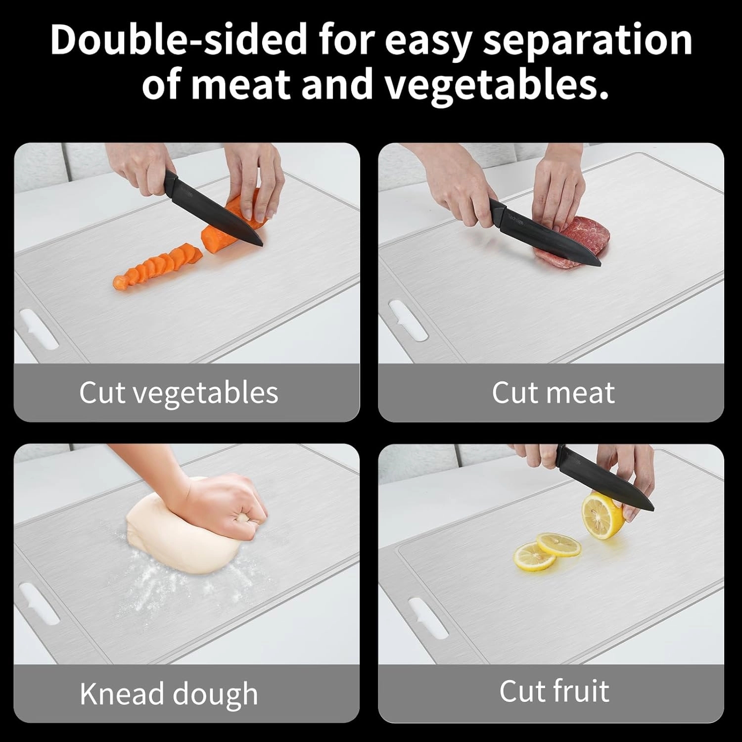 Titanium Cutting Board 100% Pure Cutting Boards With Juice Groove Metal Grade Food Double Sided Chopping Board for Cutting Meats Vegetables Fruits(Titanium-Medium)