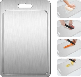 Titanium Cutting Board 100% Pure Cutting Boards With Juice Groove Metal Grade Food Double Sided Chopping Board for Cutting Meats Vegetables Fruits(Titanium-Medium)