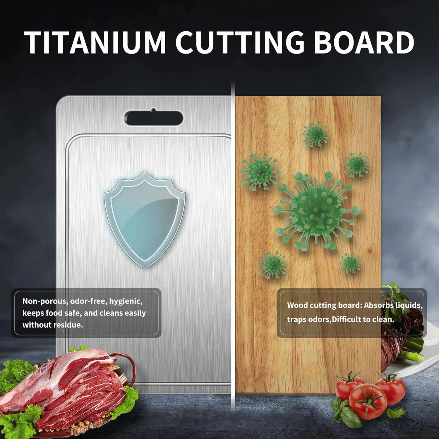 Titanium Cutting Board 100% Pure Cutting Boards With Juice Groove Metal Grade Food Double Sided Chopping Board for Cutting Meats Vegetables Fruits(Titanium-Medium)