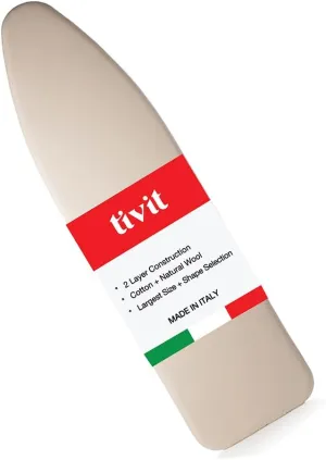 TIVIT Ironing Board Cover 15 x 54 Standard Chemical Free Eco-Friendly Padded Covers - Unbleached, Untreated Natural Cotton & Wool Pad - 2 Layer, 3 Fastener Straps, Pull Bungee Cord - Made in Italy