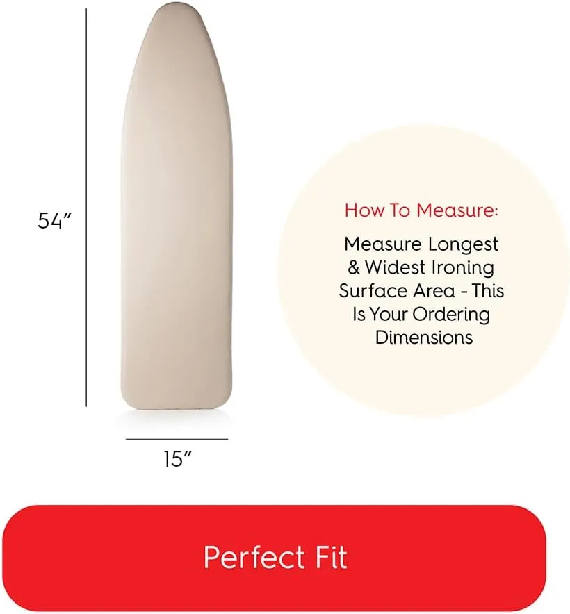 TIVIT Ironing Board Cover 15 x 54 Standard Chemical Free Eco-Friendly Padded Covers - Unbleached, Untreated Natural Cotton & Wool Pad - 2 Layer, 3 Fastener Straps, Pull Bungee Cord - Made in Italy