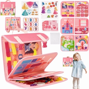 Toddlers Busy Book Board - Montessori Toys for 2 3 Year Old, Felt Sensory Travel Busy Book, Castle Princess Learning Educational Toy Airplane Car Trip Girls Ages 2-6 Birthday Gift Preschool