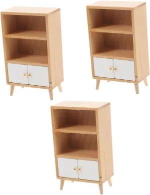 Totority 3pcs Miniature Bookshelf Model for Dollhouse Wooden Cabinet Furniture Decoration Cute Mini Furniture for Scale Mini House for Bedroom Dining Room Decor