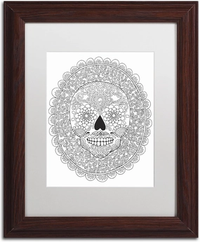 Trademark Fine Art ALI2811-W1114MF Candy Skull by Hello Angel, White Matte, Wood Frame 11x14-Inch, 11x14