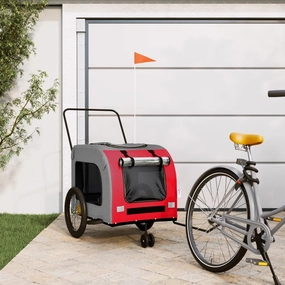 Transport Your Pet Comfortably with a Sturdy Bike Trailer, Durable Fabric and Iron Construction, Red and Gray
