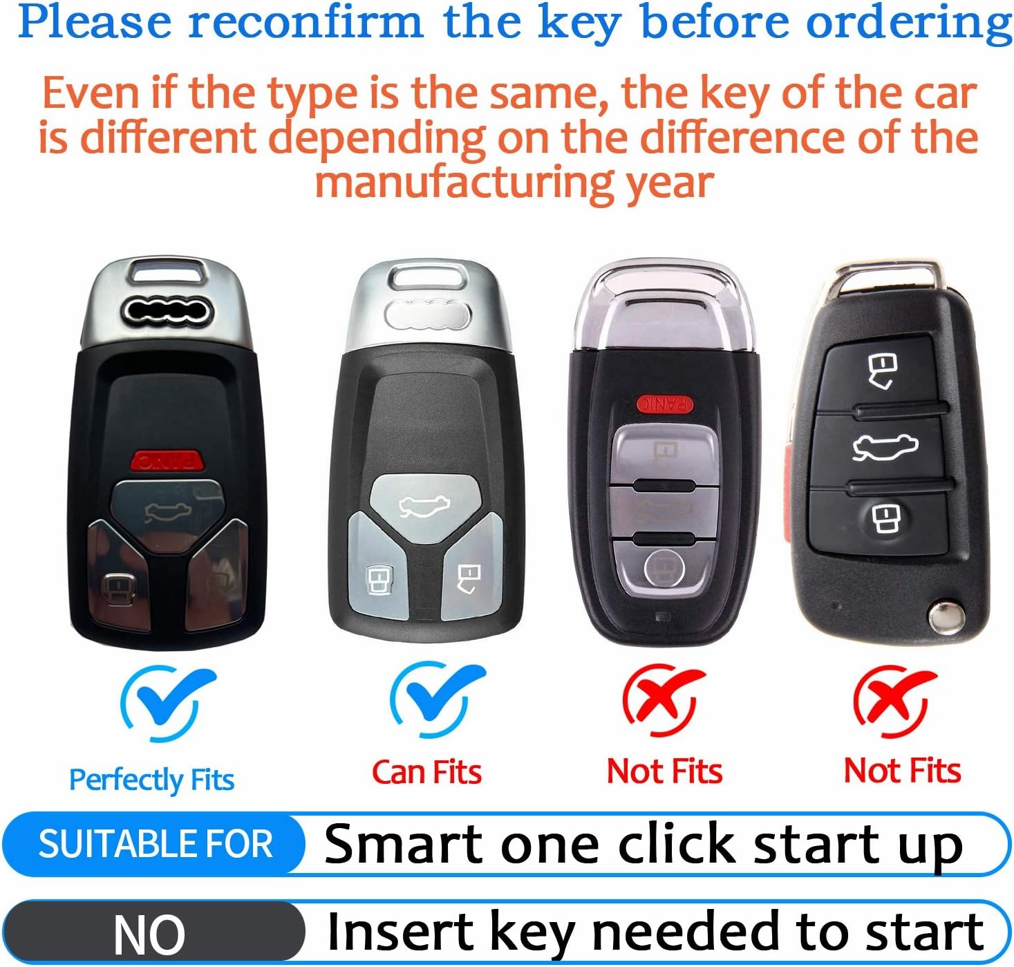 Tukellen for Audi Key Fob Cover Genuine Leather with Keychain,Leather Key Case Protector Compatible Audi A4 Q7 Q5 TT A3 A6 SQ5 R8 S5 Smart Key-Black
