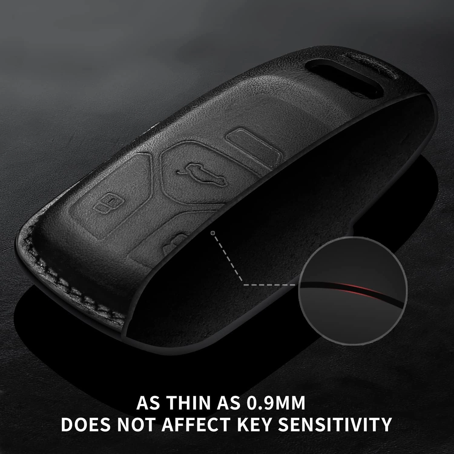 Tukellen for Audi Key Fob Cover Genuine Leather with Keychain,Leather Key Case Protector Compatible Audi A4 Q7 Q5 TT A3 A6 SQ5 R8 S5 Smart Key-Black