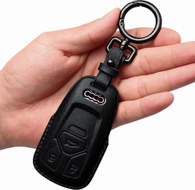 Tukellen for Audi Key Fob Cover Genuine Leather with Keychain,Leather Key Case Protector Compatible Audi A4 Q7 Q5 TT A3 A6 SQ5 R8 S5 Smart Key-Black