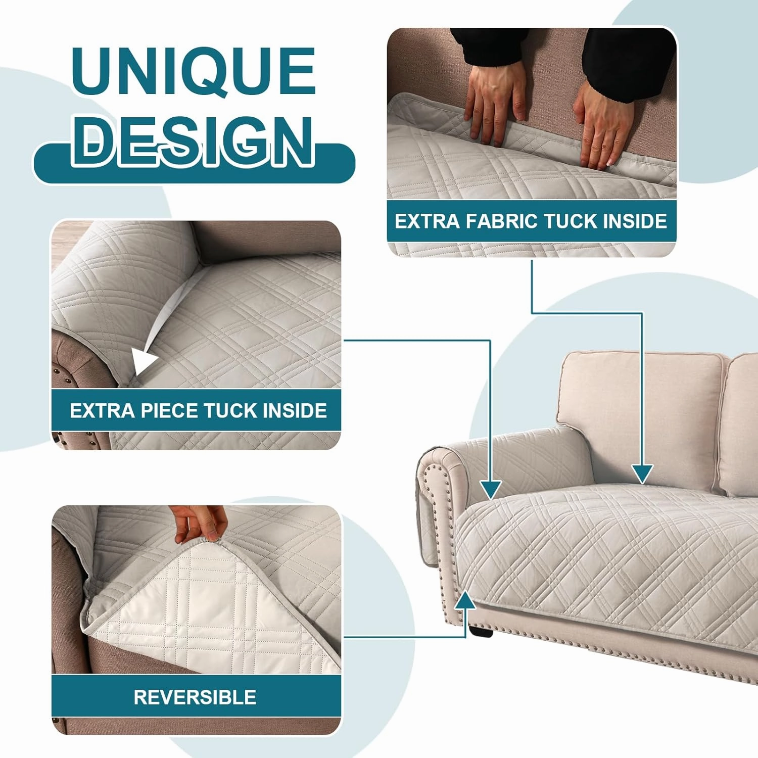 Turquoize Waterproof Oversized Pet Couch Cover - Large, XL Sofa Protector with Side Pocket for 4 Cushions (French Oak)