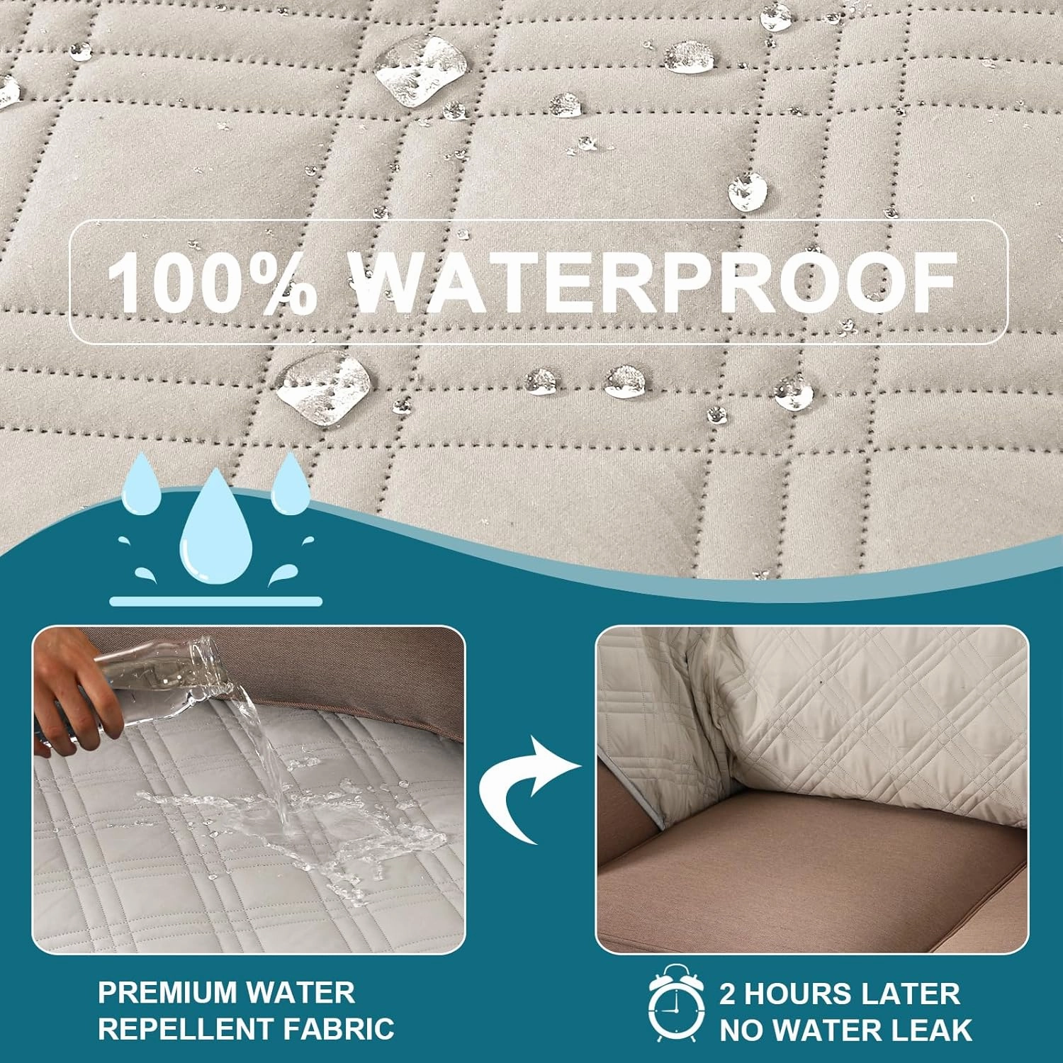 Turquoize Waterproof Oversized Pet Couch Cover - Large, XL Sofa Protector with Side Pocket for 4 Cushions (French Oak)