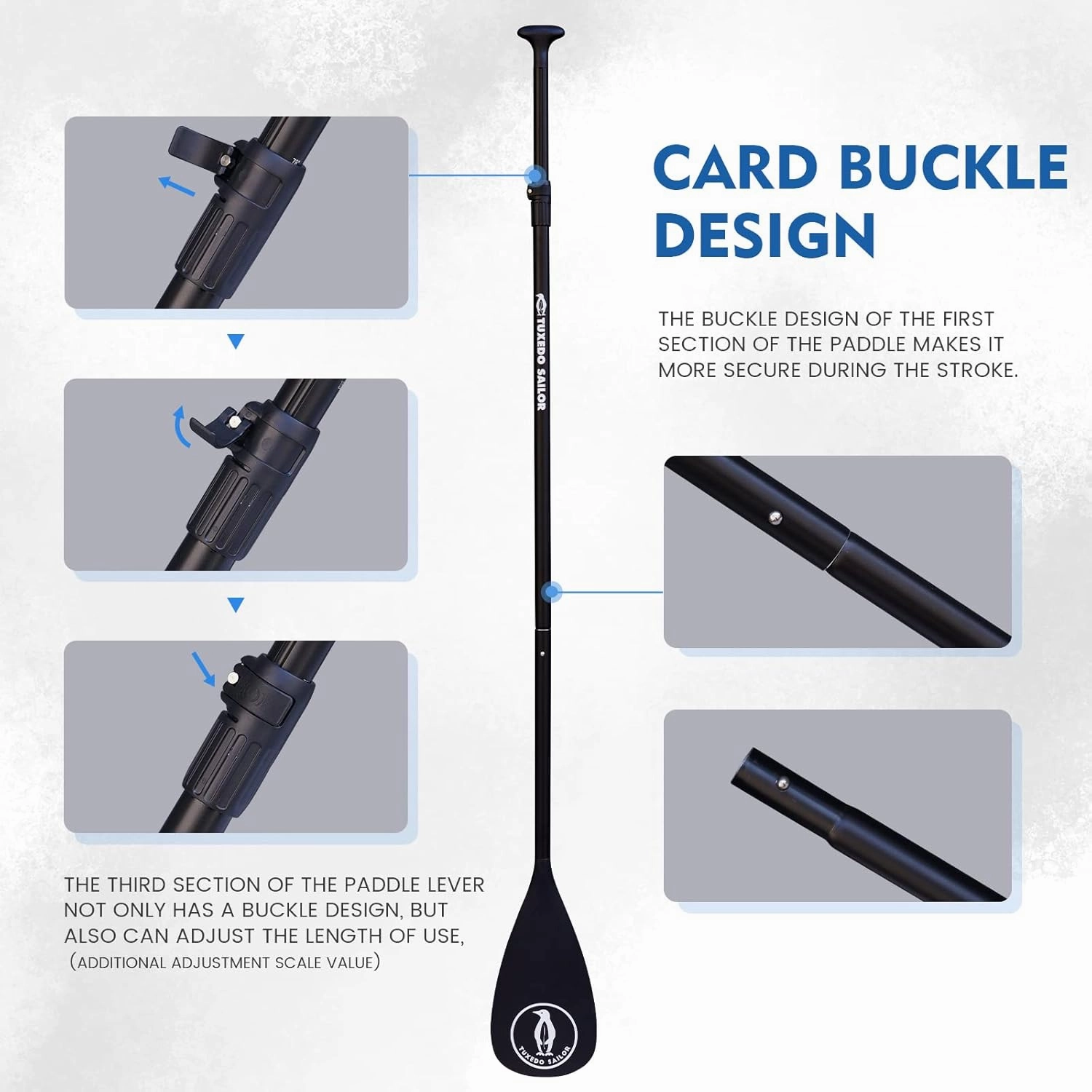 Tuxedo Sailor SUP Paddle - 3 Piece Adjustable Stand Up Paddle Board Paddle - Lightweight & Floating Paddle Board Oar - Durable and Packable, Reinforced Nylon Blades - Efficient Stroke