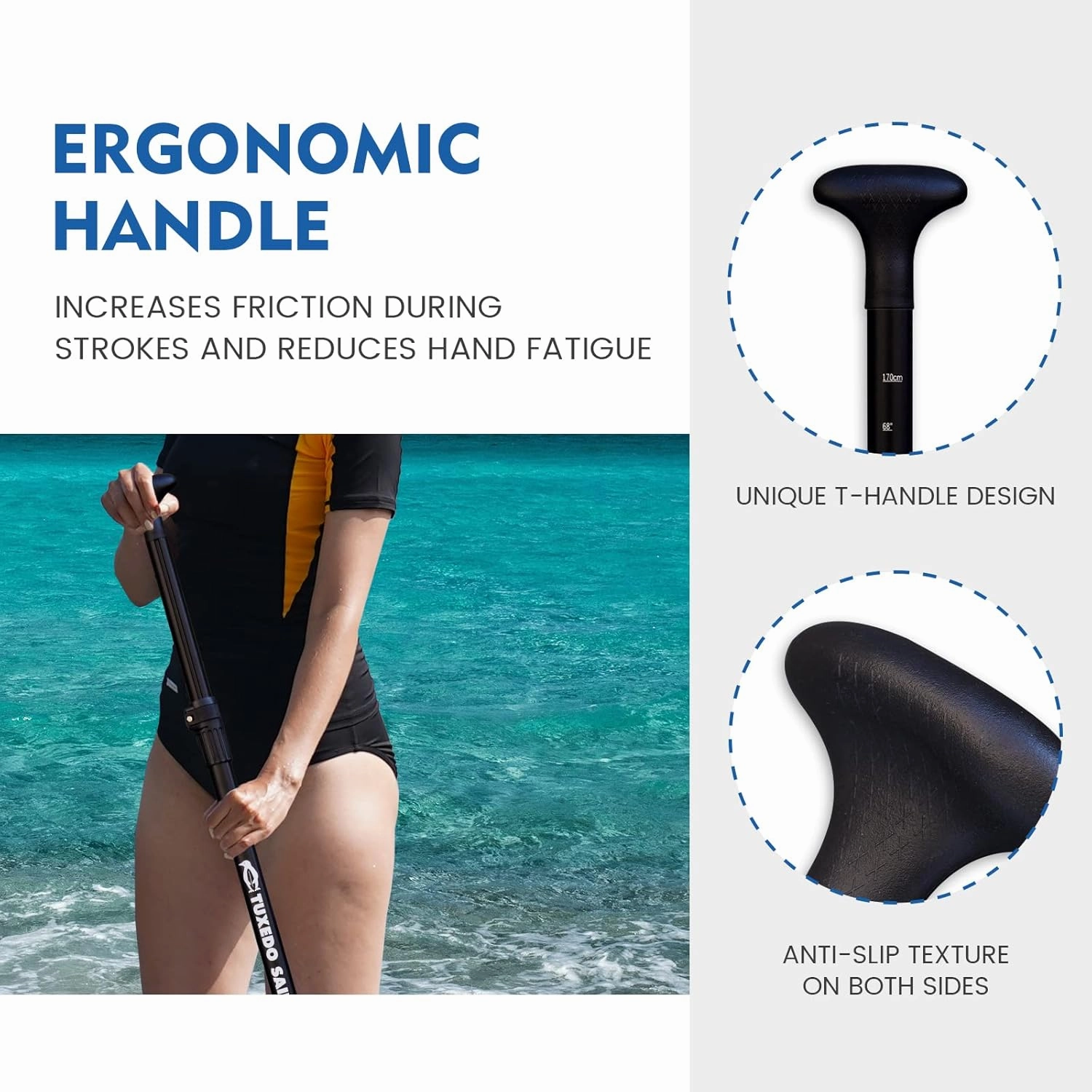 Tuxedo Sailor SUP Paddle - 3 Piece Adjustable Stand Up Paddle Board Paddle - Lightweight & Floating Paddle Board Oar - Durable and Packable, Reinforced Nylon Blades - Efficient Stroke