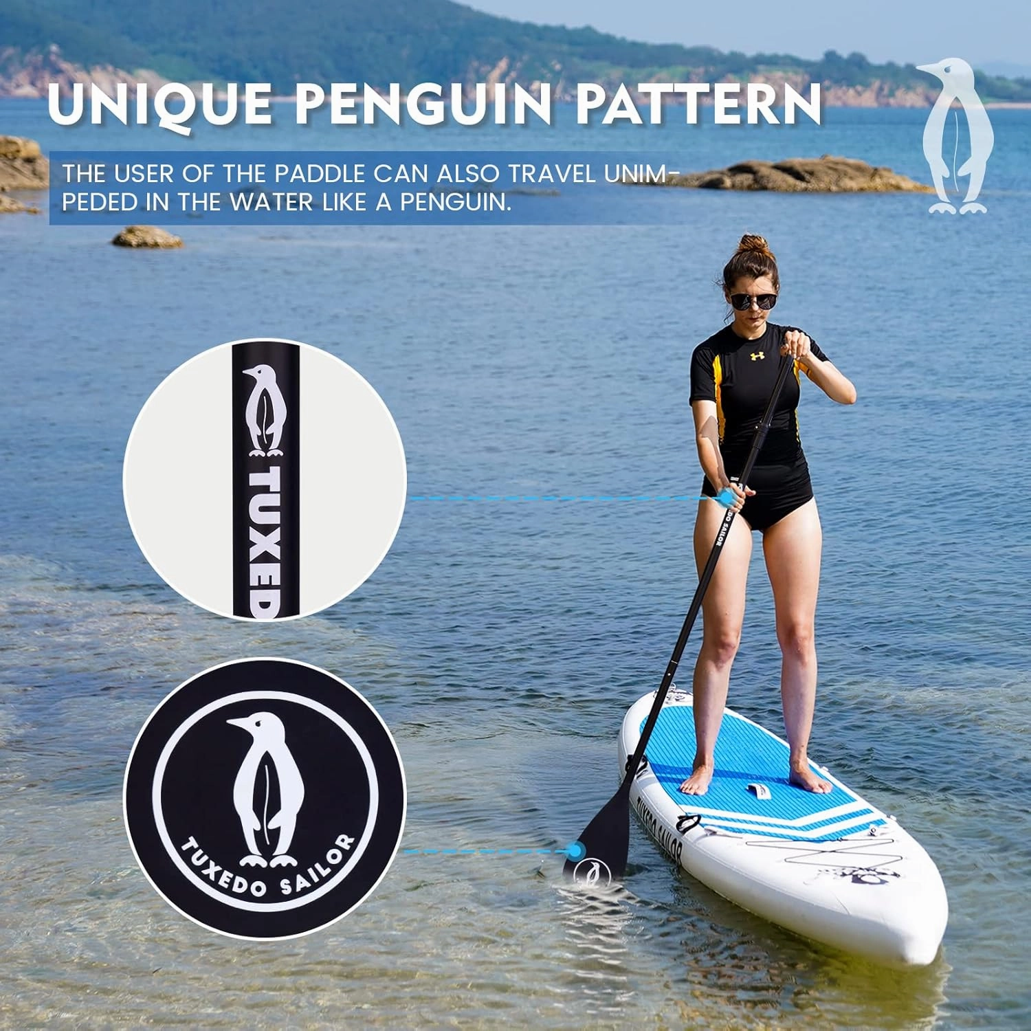 Tuxedo Sailor SUP Paddle - 3 Piece Adjustable Stand Up Paddle Board Paddle - Lightweight & Floating Paddle Board Oar - Durable and Packable, Reinforced Nylon Blades - Efficient Stroke
