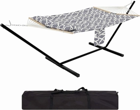 Ultra-Comfort 2-Person Hammock Set with Foldable Steel Frame – Heavy-Duty Outdoor Lounger for Garden, Camping & Patio (450lb Capacity   Quick-Stow Carry Bag),Light Gray (Concave)